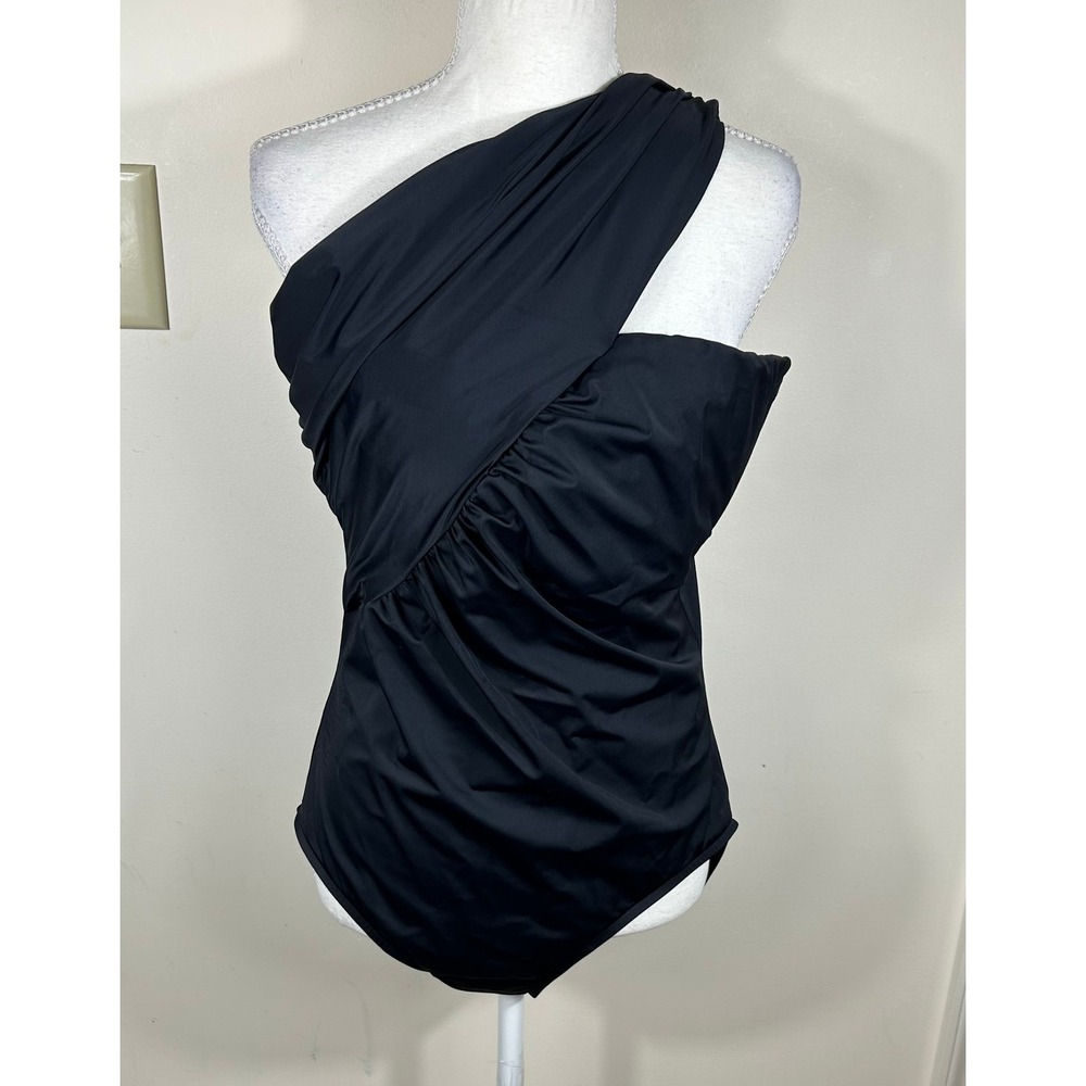 Magicsuit Goddess One Piece Swimsuit Sz 16 Black One Shoulder Ruched Slimming